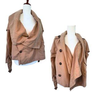 BAR III Cropped Draped Tan Trench Coat Size L